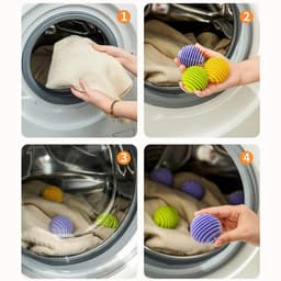 6-delige siliconen wasballen - Pluizen- & dierenharenverwijderaar - Herbruikbare droogballen voor wasmachine (Wit/Paars)-Belle's product — thumbnail 2