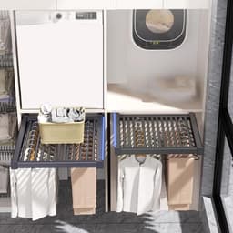 Uitschuifbare Kledingstang - Inbouwrek Manden - Boven Wasmachine - Geïntegreerde Manden - 600-850 mm - Wit — thumbnail 4