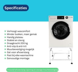 Wasmachine verhoger - Opbouwmeubel XL - Ergonomisch wassen - Inclusief wandbeugels - 63x63x45 cm - Wit — thumbnail 5