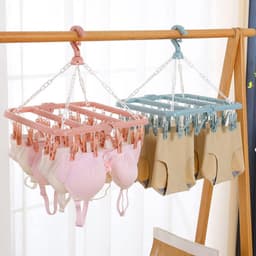 2 Stuks Draagbare Waslijn met 32 Knijpers - Kledinghanger voor Sokken, Ondergoed en Babykleding - Ideaal voor Reizen, Camping en Caravan — thumbnail 2