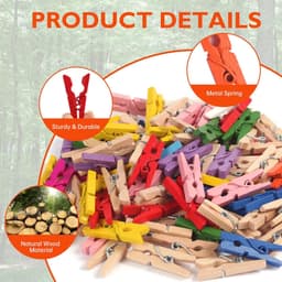 Houten Kledingknijpers - Mini Clips Touw - Foto's Ophangen - Natuurlijk Materiaal - 120 Stuks - Gekleurd — thumbnail 2