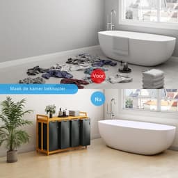 Aurixi® Wassorteerder 4 vakken - Wasmand 4 vakken 200 Liter - Wasmand Met Opbergplank –Grijs - 103cm x 42cm x 77cm — thumbnail 3