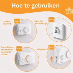 Uittrekbare waslijn 5,1 m - kledinglijn - wandmontage - staalkabel - balkon - 20 kg — thumbnail 4