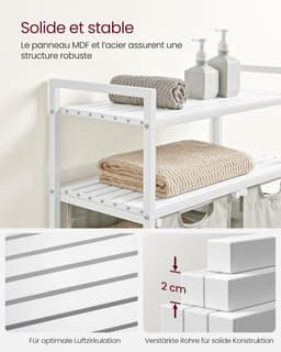 Vasagle Wasmand, wassorteerder met 2 uittrekbare en verwijderbare zakken, 2 planken, 46 l inhoud per zak, voor de wasruimte, wit — thumbnail 5