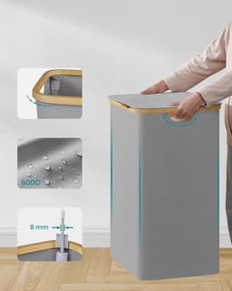 SONGMICS Wasmand met 2 vakken, 130 l, wasverzamelaar met deksel, opvouwbaar, uitneembare waszak, Oxford-weefsel, handgrepen van bamboe, inklapbaar, 52 x 38,5 x 70,5 cm, duifgrijs LCB513G01 — thumbnail 5