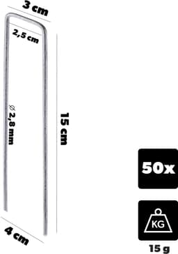 KADAX grondanker 150 x 40 mm, 50 stuks, grondanker van verzinkt staal, grondhaken voor het veilig bevestigen van onkruiddoek, haringen voor gazongrids, grondnagels (zilver) — thumbnail 2