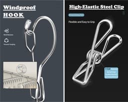 Rainbecom - Sokkenhanger RVS met Clips - 20 Clips Dubbel - Winddicht Droogrek voor Sokken en Ondergoed - RVS Wasrek 45x25 cm — thumbnail 2