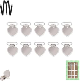 10 stuks - Hartvormige clips - Metalen clips - Zilverkleurige beddengoedclips - Lakenshouders - Antislip dekbedclips - Knutselclips - Geschikt voor bedbumpers, slabbetjes, kledingaccessoires en het maken van speenkettingen — thumbnail 1