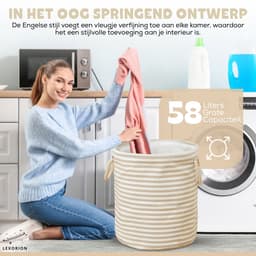 Terra - Wasmand - Wasmand Inklapbaar - Opvouwbare Wasmanden - 35 cm x 40 cm - Stijlvolle en Ruimtebesparende Wasmand voor Optimale Wasorganisatie - Engelse Stijl Wasmanden - Licht - Beige met Witte Strepen — thumbnail 2