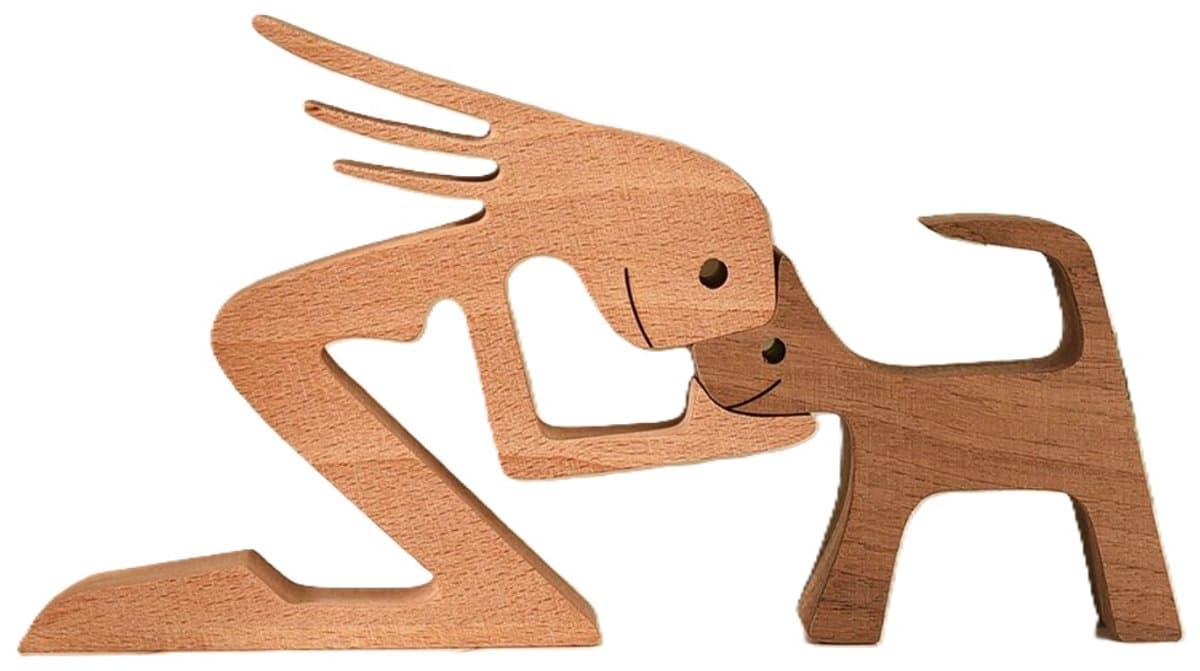 Houtsnijwerk - Handgemaakt - Vrouw met katje - Decoratie ornament — afbeelding 1
