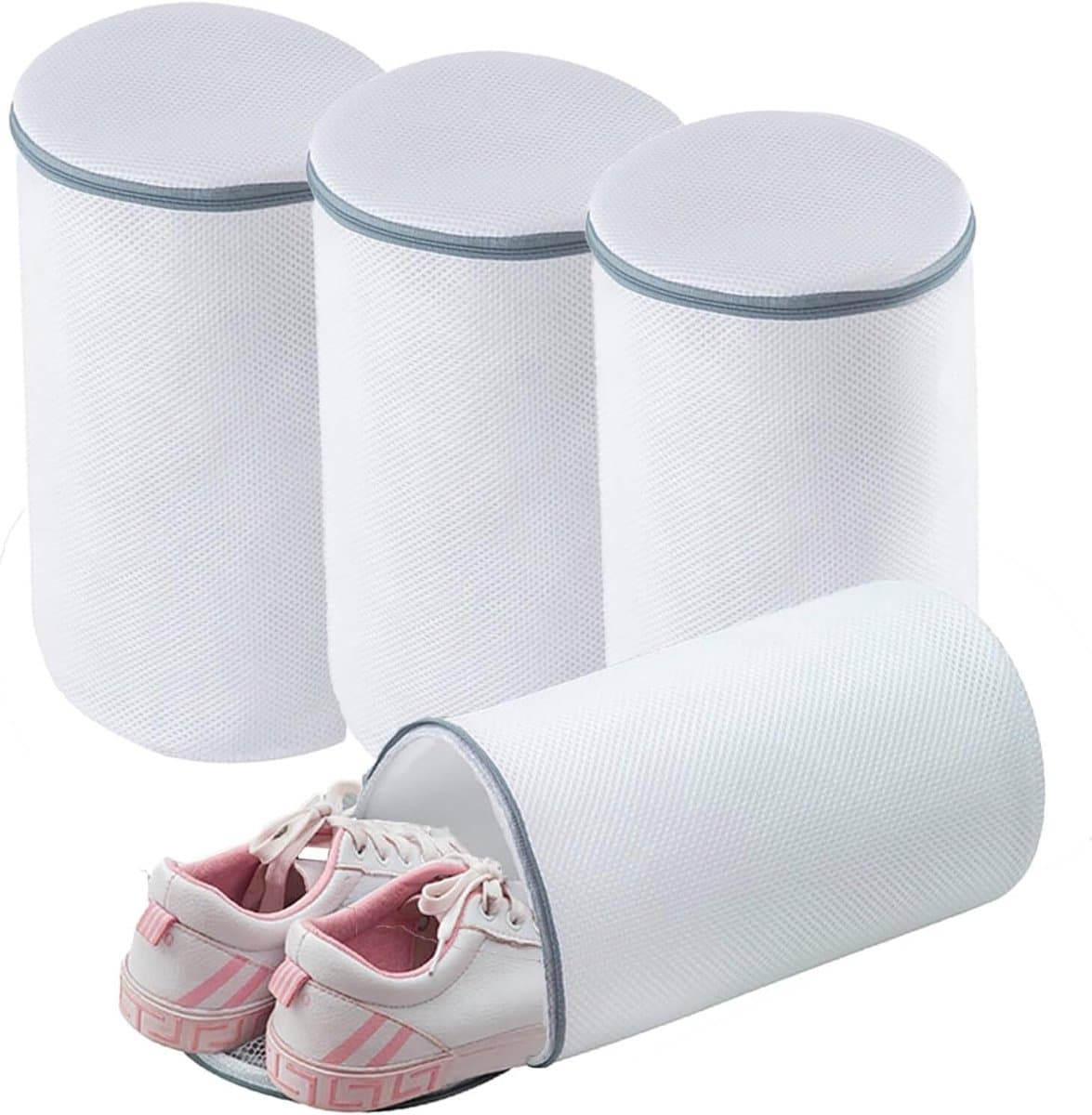 Waszak-waszak schoenen-waszak voor schoenen-4 grote schoenenwaszakken - Sneaker Mesh waszak - Schoenenwaszak - Grijze rits - 125 honingraatstof - Groot, voor sneakers, trainers, pantoffels - Wit - 35x21cm — afbeelding 1