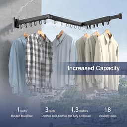 Wall Mounted Clothes Drying Rack - Triple Foldable Design for Laundry, Balcony, Mud Room, Bedroom - Black — thumbnail 2