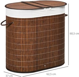 Merax Bamboe Wasmand 100L – Met Deksel en Handgrepen – 2 Vakken en Uitneembare Waszak – Wäschesortierer – 62,5 x 37 x 60,5 cm – Bruin — thumbnail 2