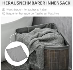 HOMCOM-Wäschekorb-Bambus-38L x 38B x 57H cm-Grau — thumbnail 5