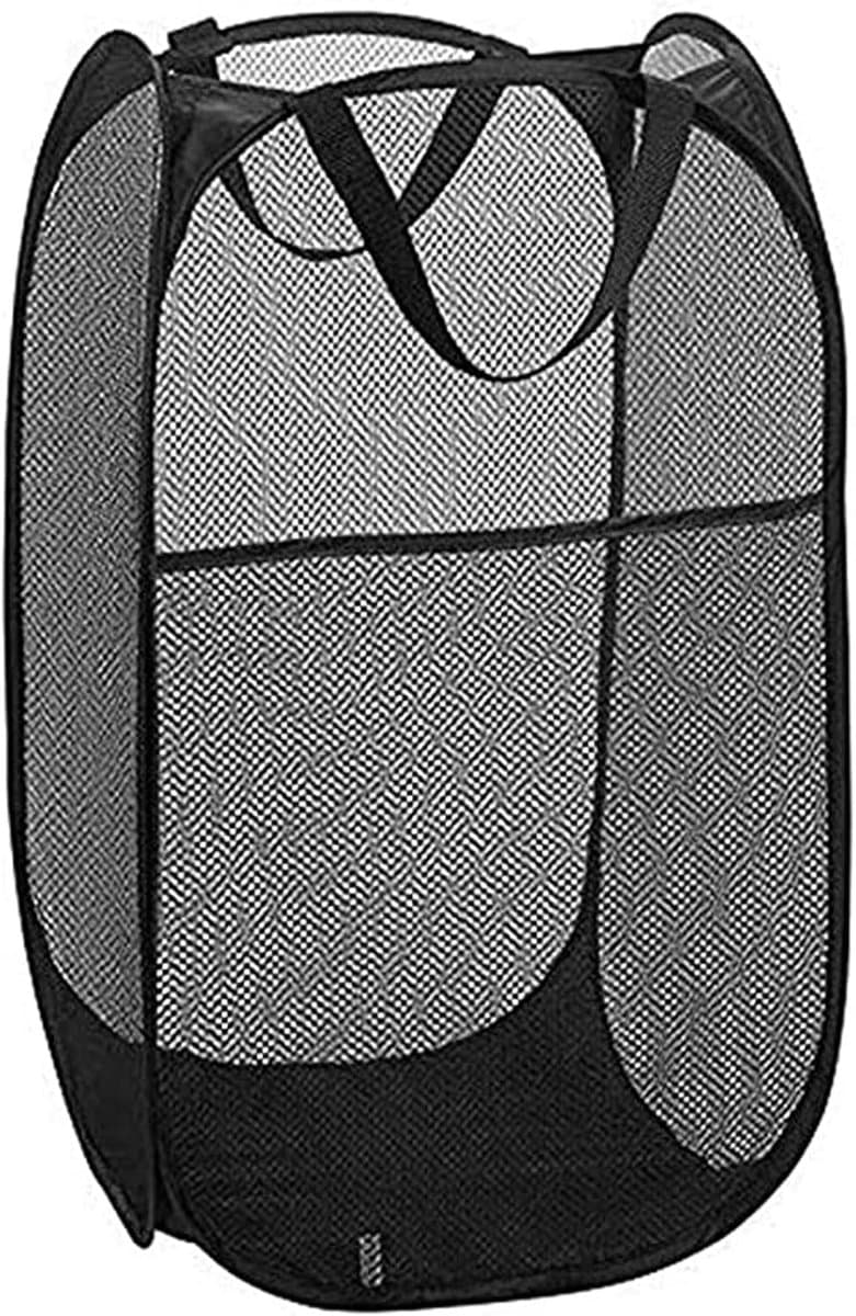 Opvouwbare wasmand - 60 x 36 cm - Wasmand - Mesh - Ademend - Duurzaam - Wassorteerder - Wasbox - Kledingorganizer - Mesh pop-up wasmand met draagbare, duurzame handgreep - voor opslag - Wasmand - Wasmand voor vuile was - Opbergmand - Zwart - Draa — afbeelding 1