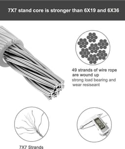 2mm 100m Vinyl Gecoate Draad Kabel 304 Roestvrij Stalen Draad Kabel - Vliegtuigkabel met Aluminium Krimplus 7x7 Strengen Kern voor Verlichting Gids opknoping Kledinglijn — thumbnail 4