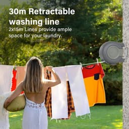 30m Retractable Outdoor Heavy Duty Wall Mounted Double Clotheslines Extendable Drying Line for Drying Room Grey — thumbnail 5