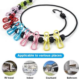 Verstelbare Draagbare Waslijn 2-Pack met 12 Kleurrijke Clips - Elastisch en Intrekbaar — thumbnail 5