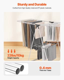 Opvouwbaar droogrek (2 niveaus) met sokkenhouders en 21 droogstangen, in hoogte verstelbare metalen standaard, vrijstaand en ruimtebesparend kledingrek voor wasruimtes en balkons — thumbnail 3