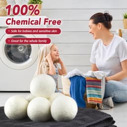 Wollen drogerballen XL - 6 stuks, biologische en chemicaliënvrije wasverzachter, veilig voor baby's, hypoallergeen, vermindert statische elektriciteit, kreukels en droogtijd, herbruikbaar — thumbnail 2