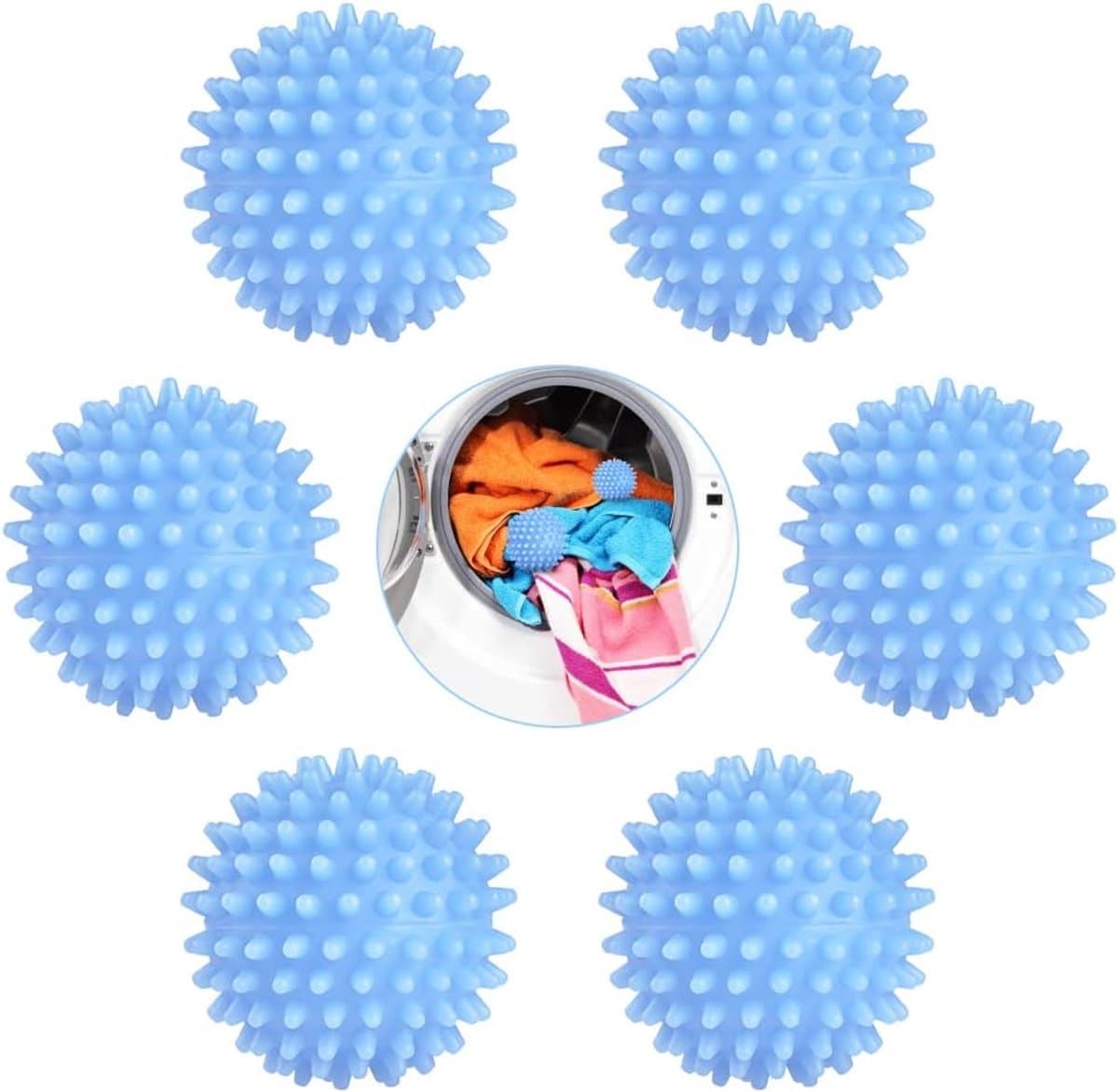 Washing Machine Dryer Ball - 6 Pack Reusable Laundry Balls - Tumble Dryer Clean Soften Clothes - Time Saving Cleaning Accessories - Blue — afbeelding 1