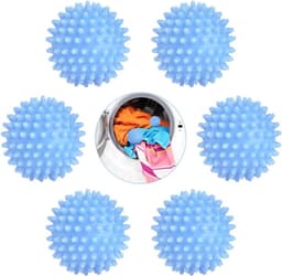 Washing Machine Dryer Ball - 6 Pack Reusable Laundry Balls - Tumble Dryer Clean Soften Clothes - Time Saving Cleaning Accessories - Blue — thumbnail 1