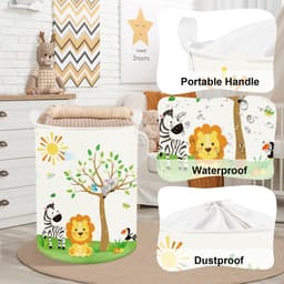 Kinder Opvouwbare Opbergmand met Handvatten - Met Leeuw & Olifant Design - Voor Kleding & Speelgoed - Voor Babykamer & Badkamer - 40 x 50 cm — thumbnail 4