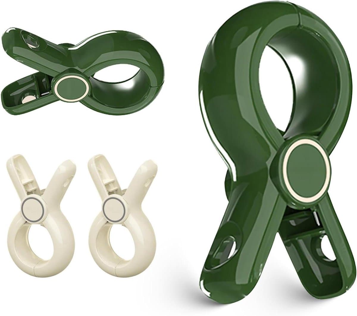 Allecto Plus - Set van 4 handdoekklemmen voor strandstoelen | Grote klemmen winddicht en handig | Strandhanddoek clips voor ligstoel | Ideaal voor zwembad en strand | Wasgoed klemmen met stevige grip. — afbeelding 1
