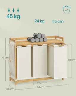 MAZAZU - Wasmand - 3 vakken - Bamboe - 150L - 94x33x78 — thumbnail 2