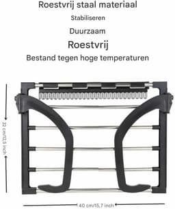 Droogrek - Droogrek voor kleding - Droogrek voor schoenen van roestvrij staal voor balkons - Multifunctioneel opvouwbaar raammodel - Draagbaar opvouwbaar droogrek - geschikt voor Ophangen aan radiator, deur, douchewand of balkon - Zwart — thumbnail 5