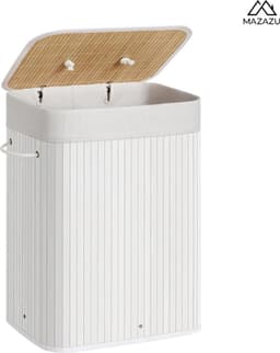MIRA Home - Wasmand met deksel - Wasbox bamboe met handvatten - Wit - 72 liter - 40x30x60 cm — thumbnail 1