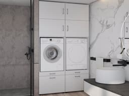 MOBISTOXX Wasmachine Kast - Set van 2 - Wasmachine Verhoger - Wasmachine Ombouw - 135 cm x 67 cm x 233 cm (B x D x H) - Met Lade Voor Wasmand - Voor Wasmachine en Droogkast - Extra Kastruimte Boven - Wit — thumbnail 1
