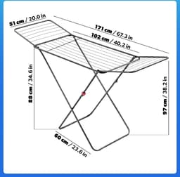 KADAX Droogrek met 18 m droogoppervlak, antraciet, ideaal voor woning, balkon en tuin, inklapbare vleugelwasdroger met antislip voeten, ruimtebesparend, wasdroger, Made in EU — thumbnail 4