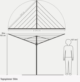 Brabantia Topspinner Droogmolen - 50 m - met Metalen Grondanker en Beschermhoes - Metallic Grey — thumbnail 2