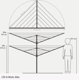 Brabantia Lift-O-Matic Droogmolen - 60 m - met Grondanker en Beschermhoes - Metallic Grey — thumbnail 2