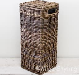 MigoStyling - Wasmand - Smal - Rotan - Riet - Brown - Met deksel - 30 x 30 x H70 cm — thumbnail 1