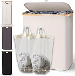 Livano Wasmand 2 Vakken - Wassorteerder - Laundry Basket - Bag - Zwart - 100 Liter — thumbnail 4