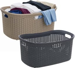 Wasmanden set van 2 - rotan - gevlochten - zwart / beige - kunststof - 40 liter - 59 x 38 x 27 cm — thumbnail 1