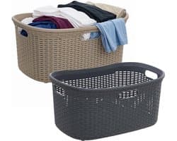 Wasmanden set van 2 - rotan - gevlochten - zwart / beige - kunststof - 40 liter - 59 x 38 x 27 cm