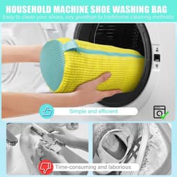 Herbruikbare waszak voor schoenen, met rits en haak, ideaal voor sneakers en canvas schoenen, geel, voor veilig wassen en drogen — thumbnail 5