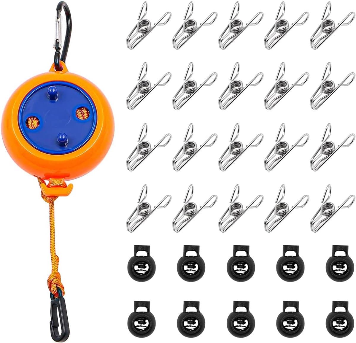 Camping Waslijn 8 Meter Verstelbaar Reizen Wasserij Touw Heavy Duty Waslijn met 20 Wasknijpers en 10/10 Vaste Gespen voor Indoor Outdoor Camping Courtyard Travel Hotel — afbeelding 1