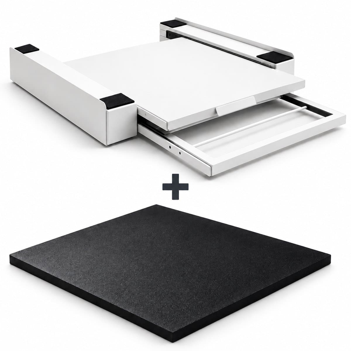 ProductXpert Stacko™ - Stapelkit & Anti Trillingsmat voor Wasmachine en Droger - Tussenstuk - Uitschuifbare Plank met Handdoekhouder - Wit - AntiSlip - Geluidsdempende Antislip Mat - 620 x 620 x 10 mm — afbeelding 1