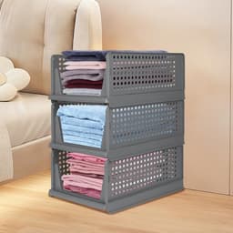 Set van 3 opbergdozen, kastorganizer, opvouwbare opberglade-organizer en kledingkast, voor kleding, dekbedden en speelgoed, 33,5 x 43 x 54,5 cm, grijs — thumbnail 3