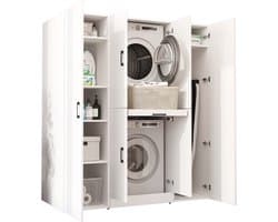Roomart DORA-I Wasmachine Ombouwkast 160x186 cm - voor 2 Apparaten, 2 Hoge Kasten - Wit