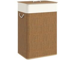 Bamboe wasmand met deksel - 72 liter - Bamboe handvatten - Afneembare waszak - Bruin