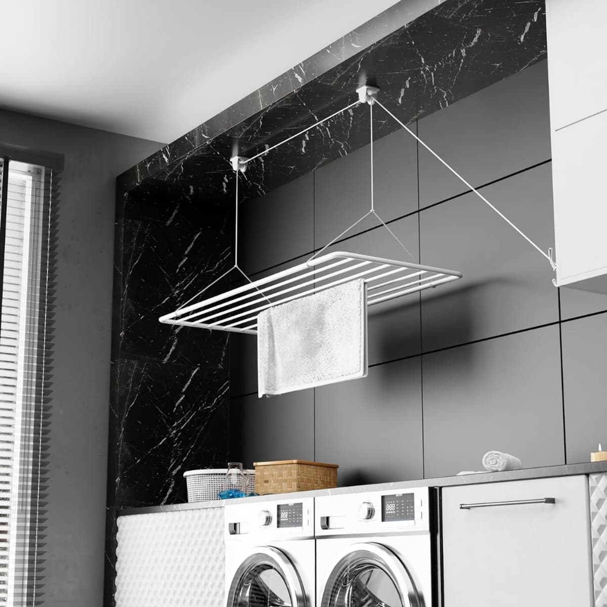 Levo® Wasrek Hangend Trapgat - Wasrek - Droogrek - Droogrek Trapgat - Droogrek Hangend - Wit - 50cm x 70cm x 30cm — afbeelding 1