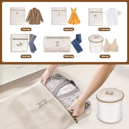 6-delige set – Waszak van mesh – Tas voor bh-verzorging – Opbergtas voor de wasmachine – Opvouwbare organizer – Ritssluiting – Beschermt kleding – voor truien, jassen, ondergoed en andere delicate items – Beige – Verkrijgbaar in verschillende maten — thumbnail 2