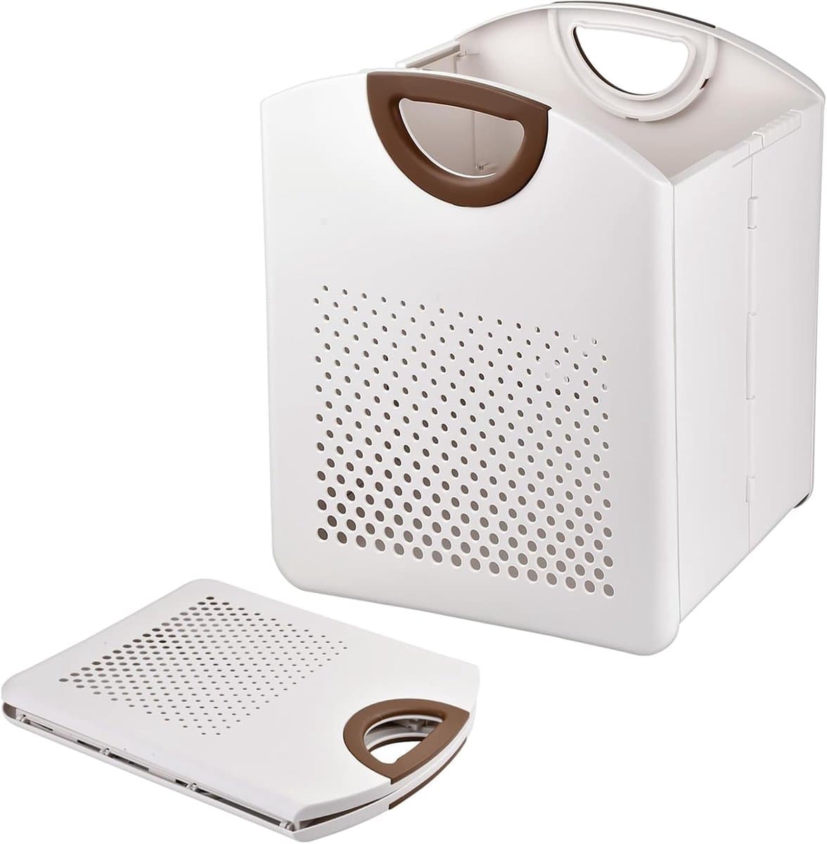 Wasmand, 27 liter, kunststof materiaal, opvouwbare vuile wasmand met handvat, robuuste ademende vuile wasmand voor badkamer, slaapkamer, wit — afbeelding 1