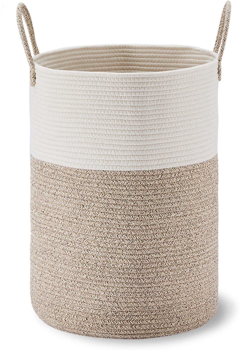 Decoratieve Gevlochten Katoenen Touwmand - 50L Hoge Wasmand, Dekenmand voor de Woonkamer, Opbergmand voor Speelgoed, Handdoeken, Plaids en Kussens - 38x52 cm — afbeelding 1
