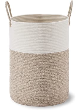 Decoratieve Gevlochten Katoenen Touwmand - 50L Hoge Wasmand, Dekenmand voor de Woonkamer, Opbergmand voor Speelgoed, Handdoeken, Plaids en Kussens - 38x52 cm — thumbnail 1